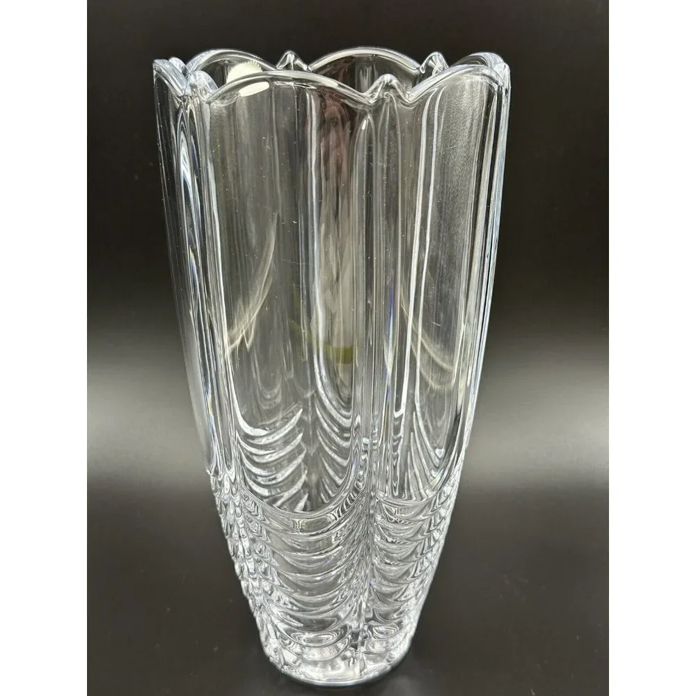 Czech Republic Bohemian Scalloped Top Ribbed Crystal Clear Vase‎ 10